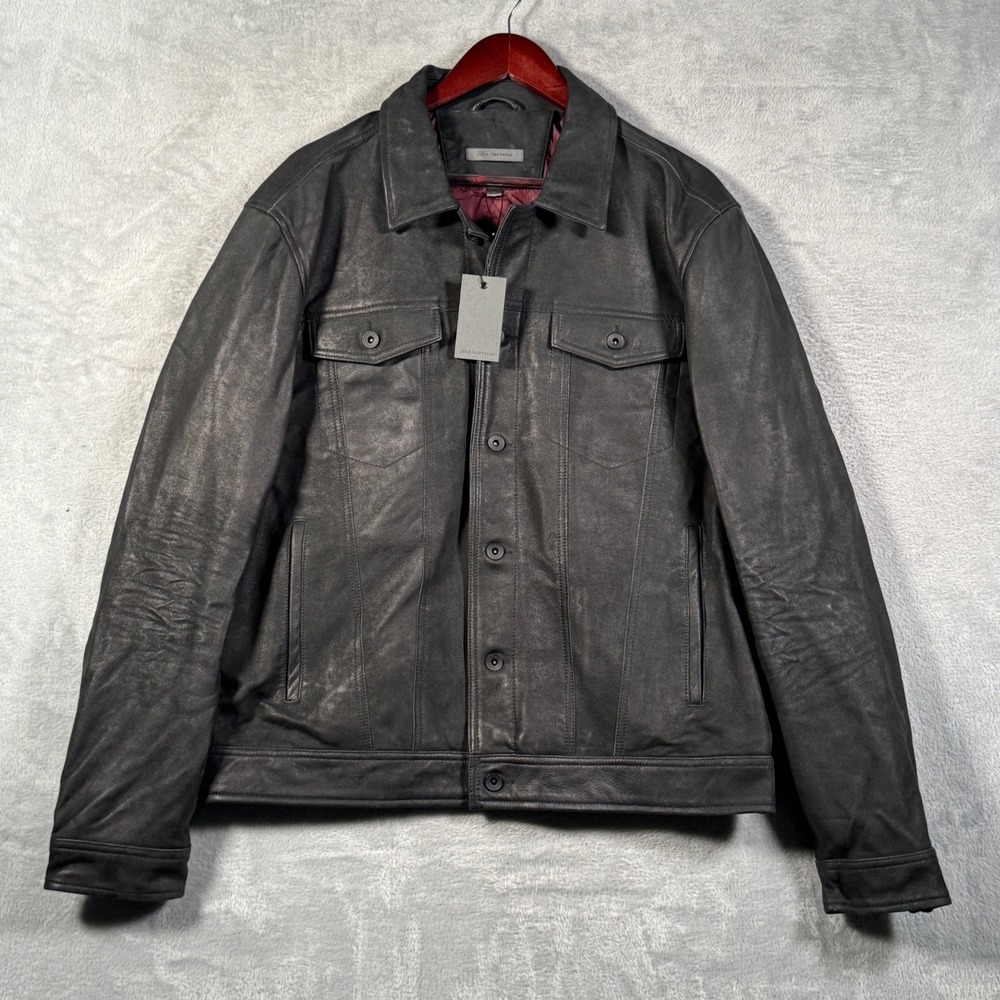 John Varvatos Leather Jacket Mens EU58 US48 Black Sheepskin Andrew Trucker